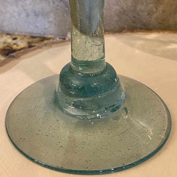 Mexican Hand Blown Bubbled Margarita Cocktail Green Heavy Thick Glasses Set of 2 - Picture 2 of 7